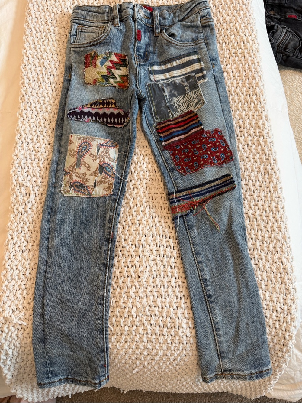 Patchwork Embellished Light Wash Jeans
